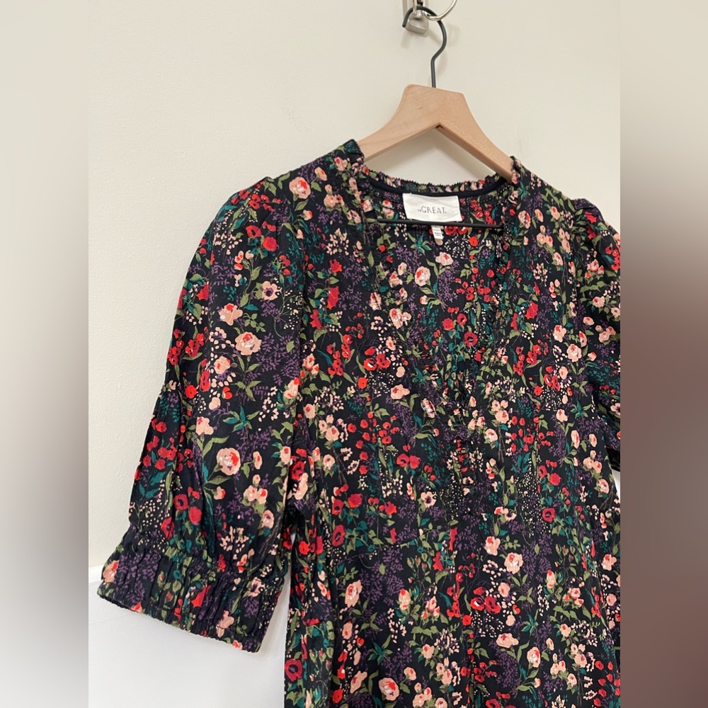 The Great. Yonder Fresh Water Floral Black Multi-Color Midi Dress Size 1 (small) - Picture 7 of 10